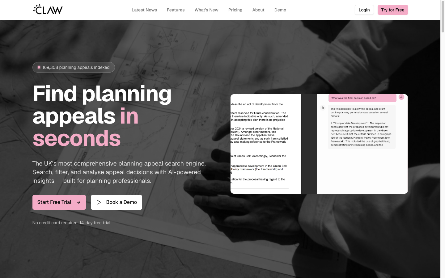 Claw — planning appeal search engine