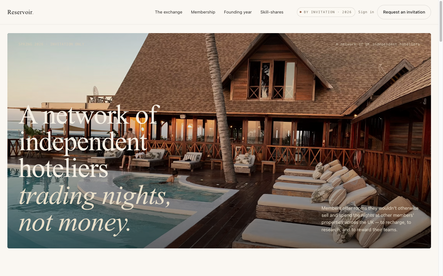 Reservoir — a private exchange for independent hoteliers