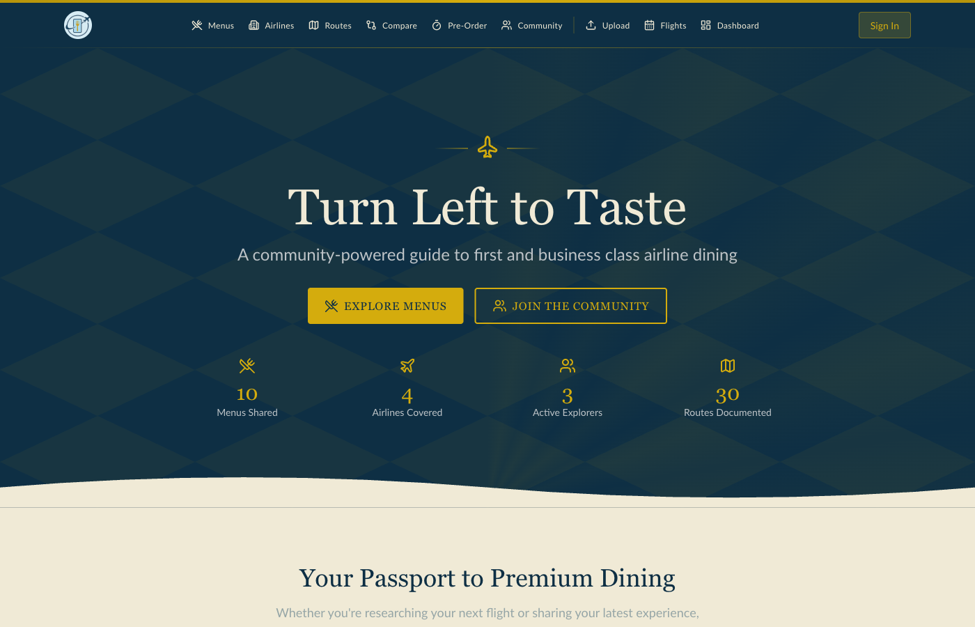 UpFront Menus — a social network for first and business class flyers